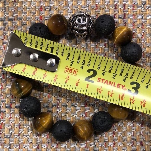 Tigers Eye, Lava and Sterling Silver Bracelet - Picture 12 of 12